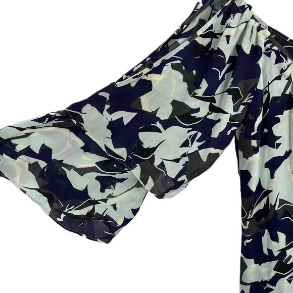 Parker Blue‎ White Floral Print Off Shoulder Silk Dress Womens Extra Small - Picture 3 of 6